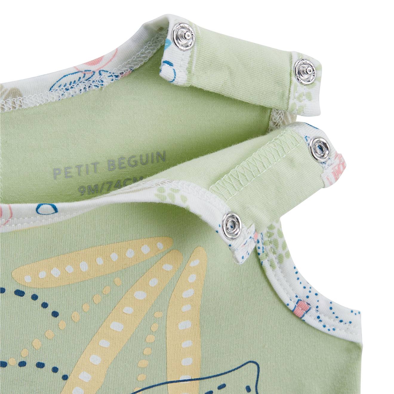 Barboteuse Enfant 3/4 Vert à Motifs - 100% Coton - Sans Manches - Marque Indikidual - Neuf Avec étiquettes