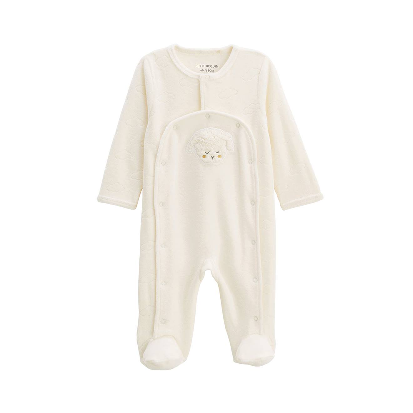 Pyjama Bébé En Velours Ouverture Pont Câlins Ecru (Petit Beguin) - Image 1