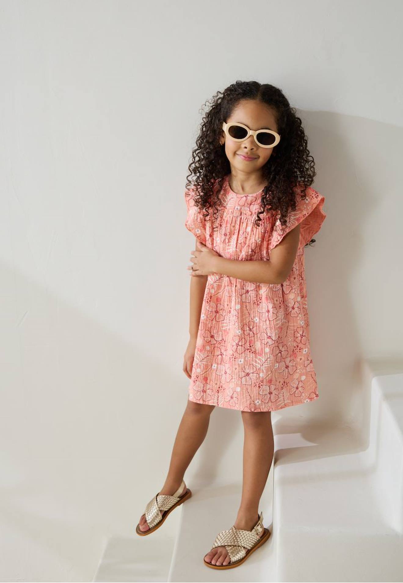 Robe Enfant En Gaze De Coton Santa Giulia Corail