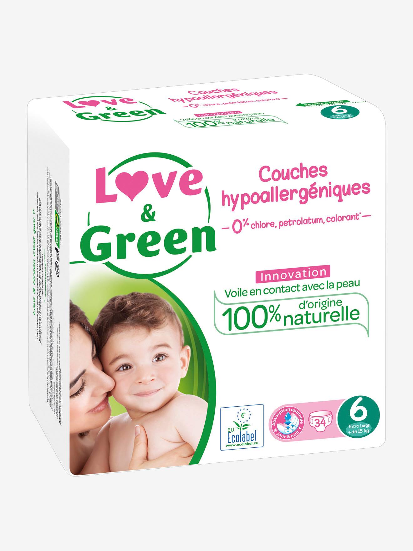 Couches jetables bébé Love and Green - Paquets de couches hypoallergéniques  - vertbaudet