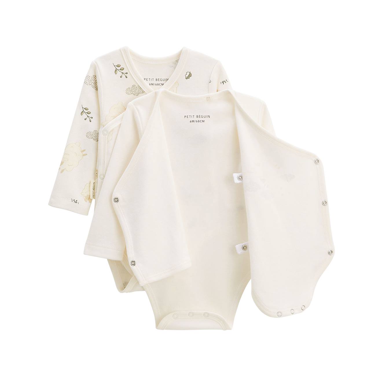 Lot De 2 Bodies Bébé Manches Longues Ouverture Croisée Câlins Ecru (Petit Beguin) - Image 2