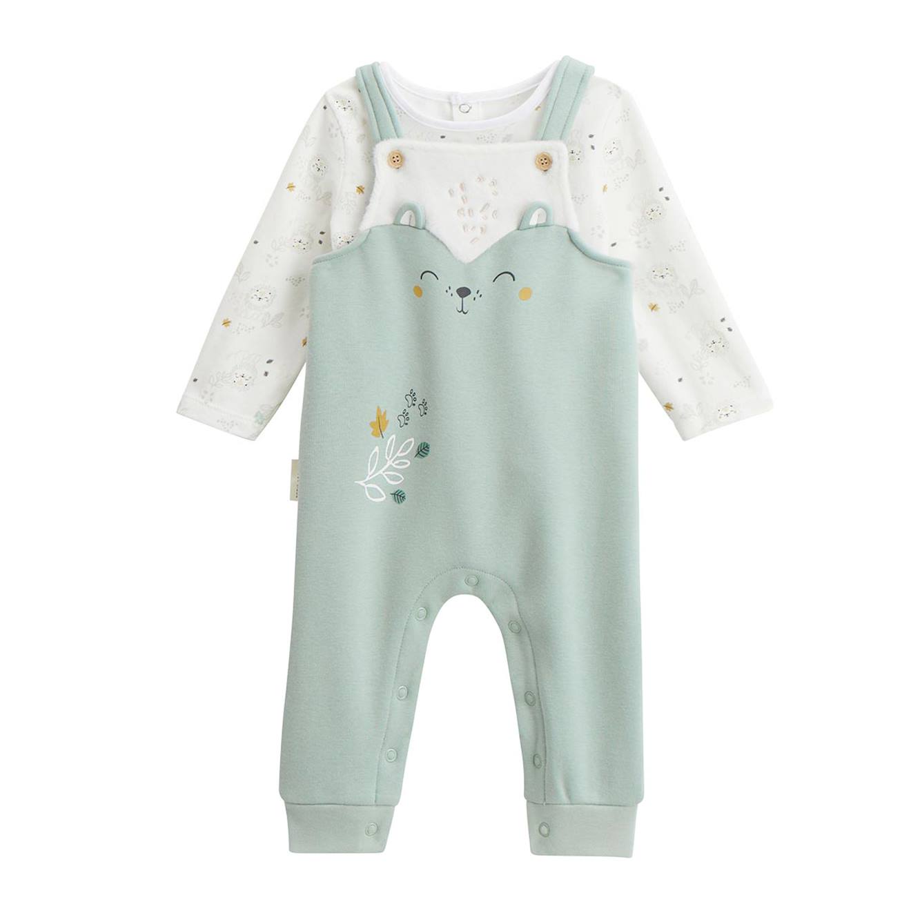 Ensemble Salopette Bébé En Molleton Ultra Chaud Et T-shirt Kenya Vert (Petit Beguin) - Image 1