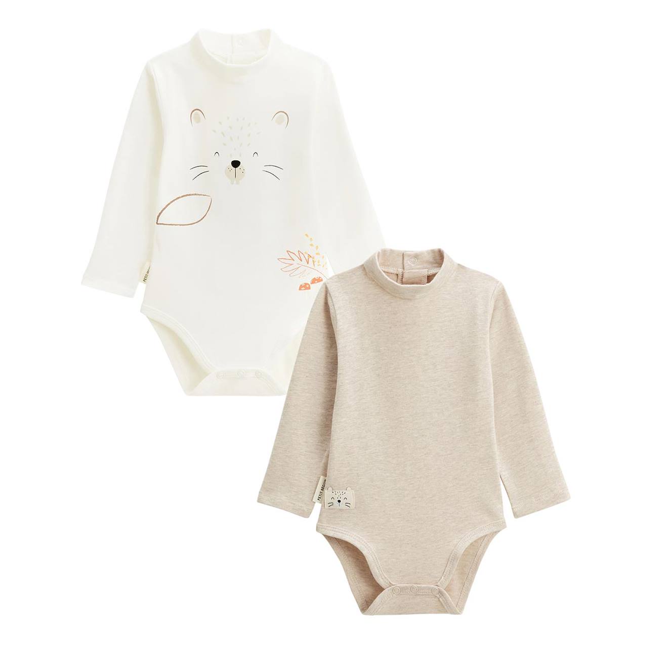 Lot De 2 Bodies Bébé Col Roulé Manches Longues Cracotte Ecru (Petit Beguin) - Image 1
