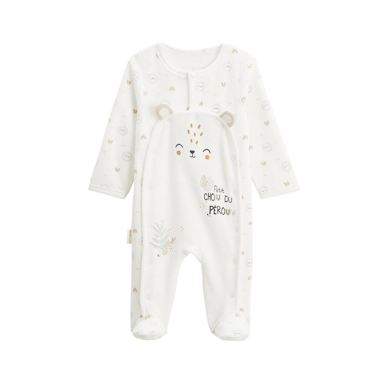 Pyjama Bébé En Velours Ouverture Pont Mon Petit Chou Du Pérou Ecru (Petit Beguin) - Image 1