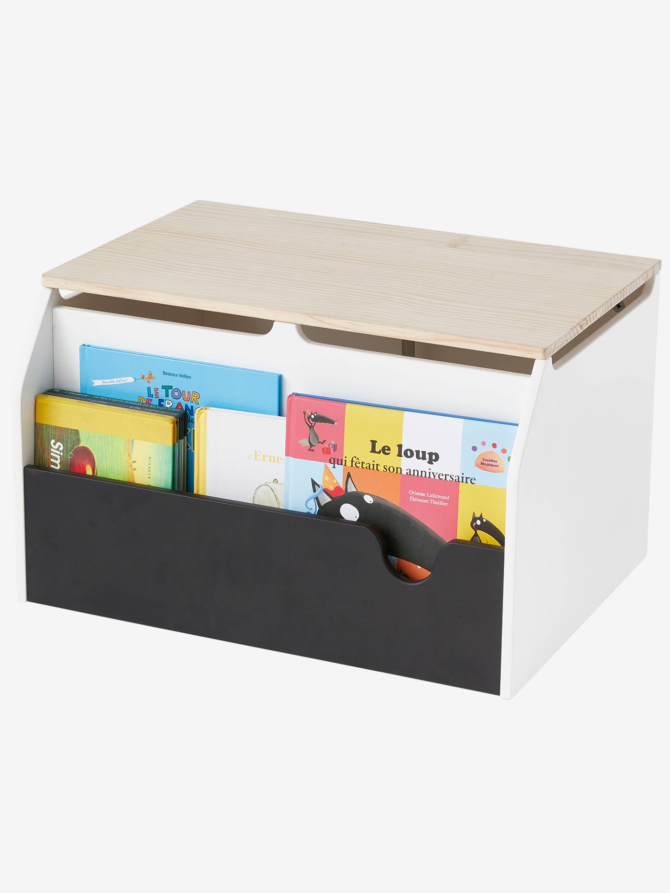 Coffre à livres et jouets SCHOOL blanc - bois - ardoise (Vertbaudet) - Image 1