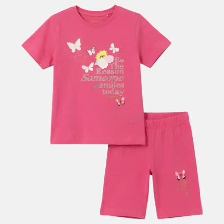 Ensemble fille t-shirt manches courtes et bermuda Beige+Fushia+Rosatre+Vert 6 - vertbaudet enfant 