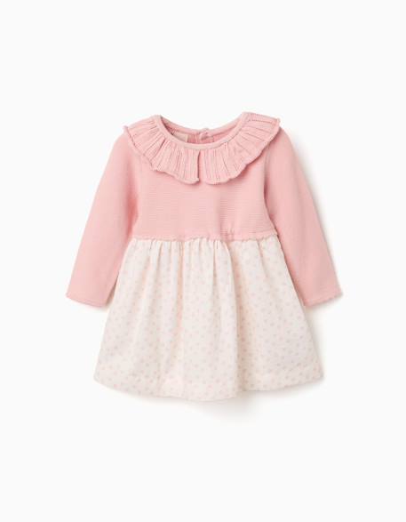 Bébé-Robe bi-matière à motif floral