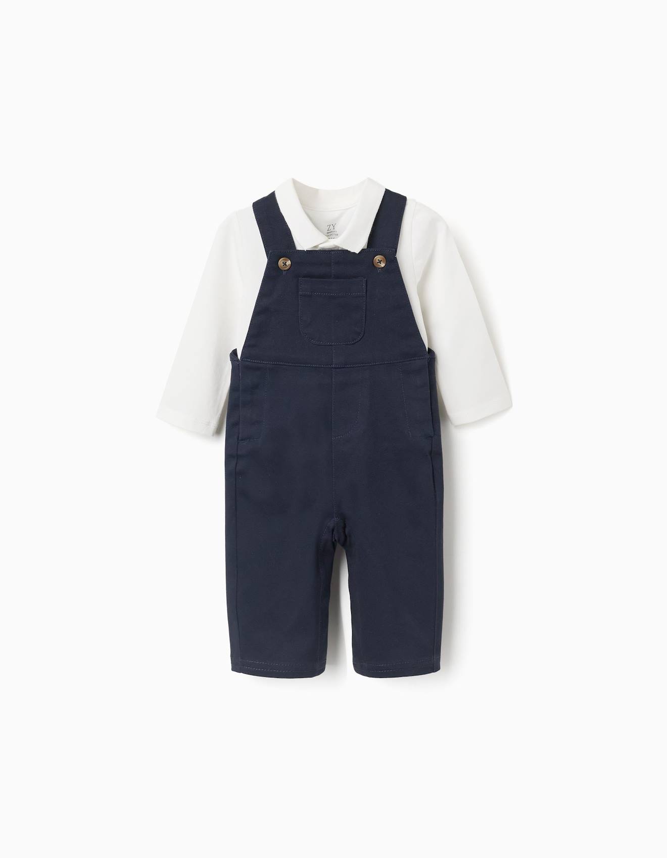 Body à manches longues + salopette en sergé bleu foncé