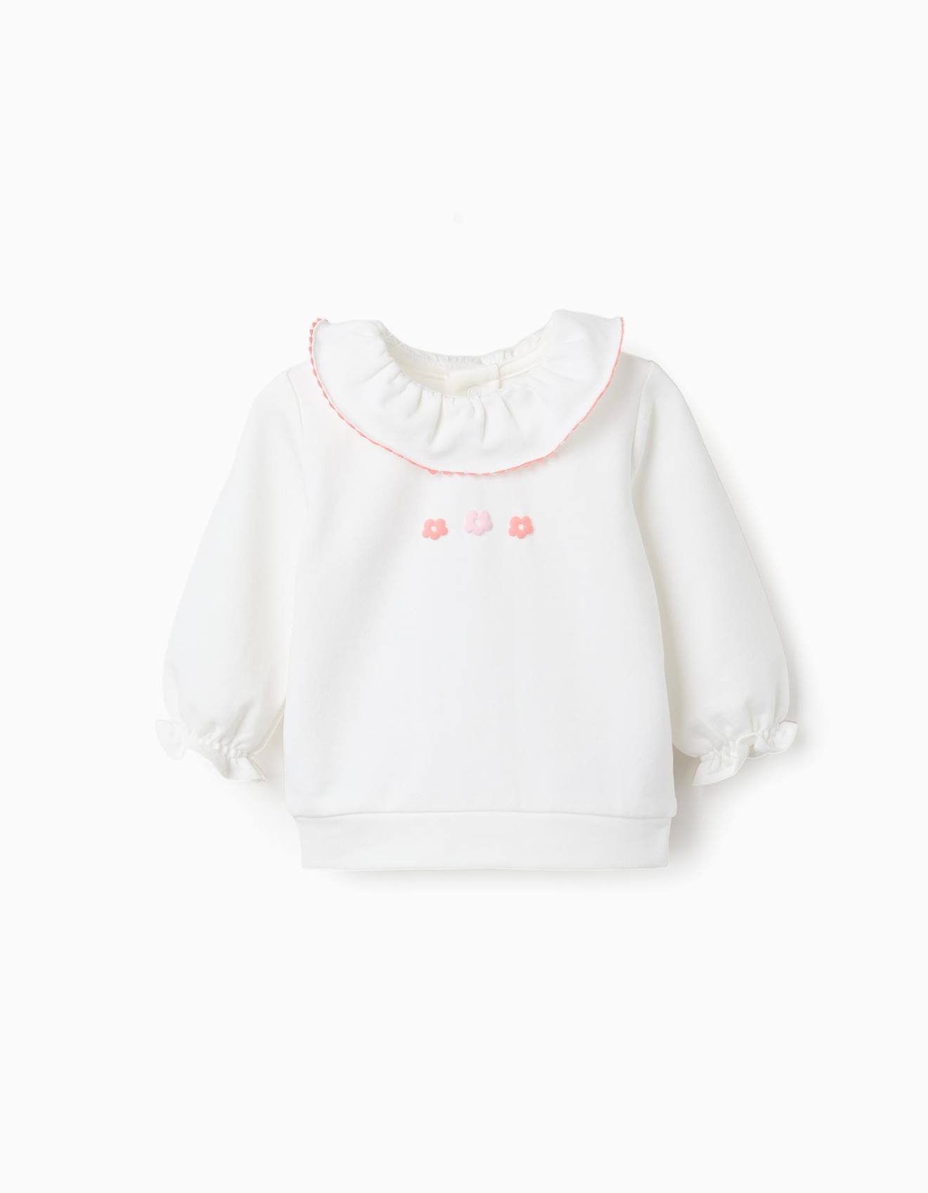 Sweat En Coton Avec Fleurs En Relief Blanc 17$