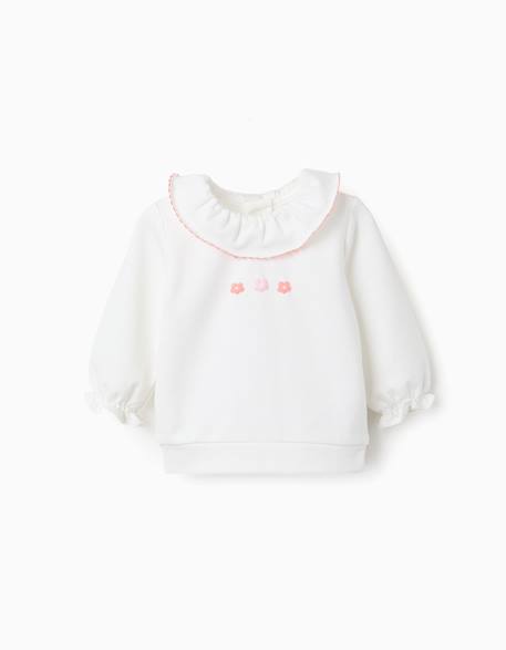 Bébé-Pull, gilet, sweat-Sweat en coton avec fleurs en relief