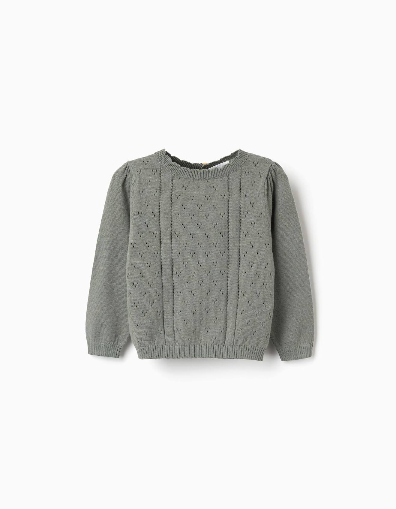 Pull En Maille Ajourée De Coton B&s Vert Clair