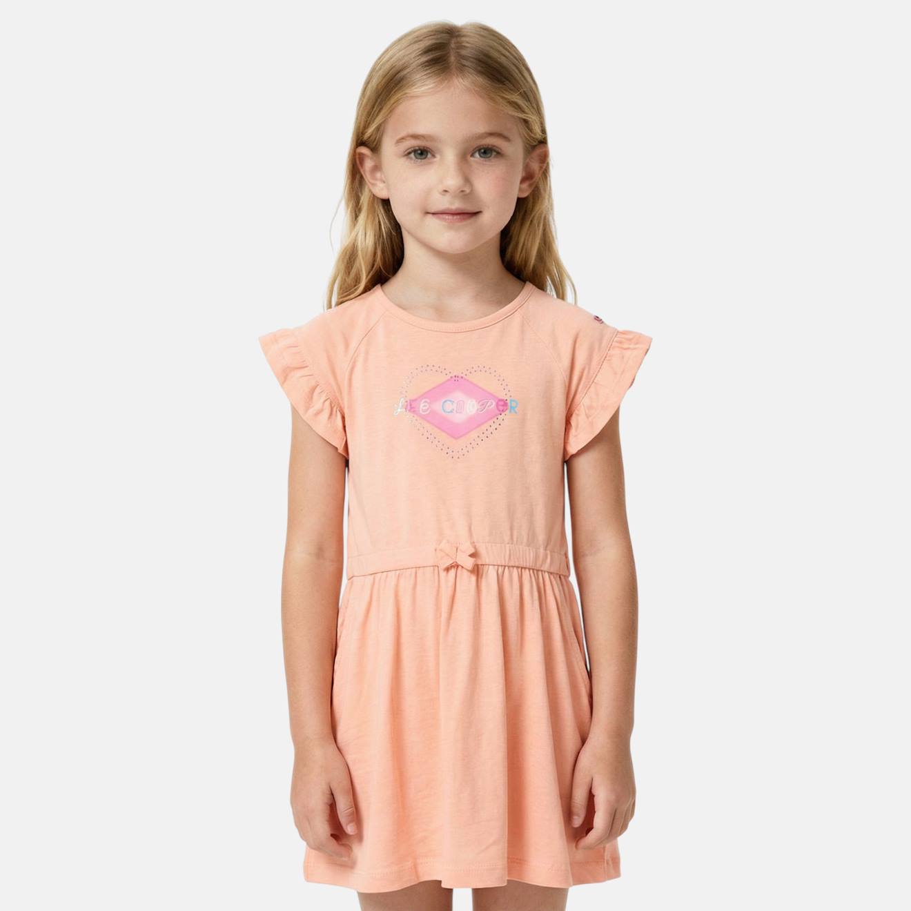 Robe Fille Manches Courtes Saumon