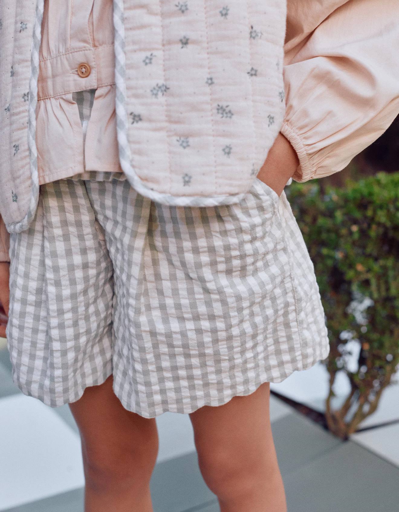 Short en coton à motif vichy b&s vert clair