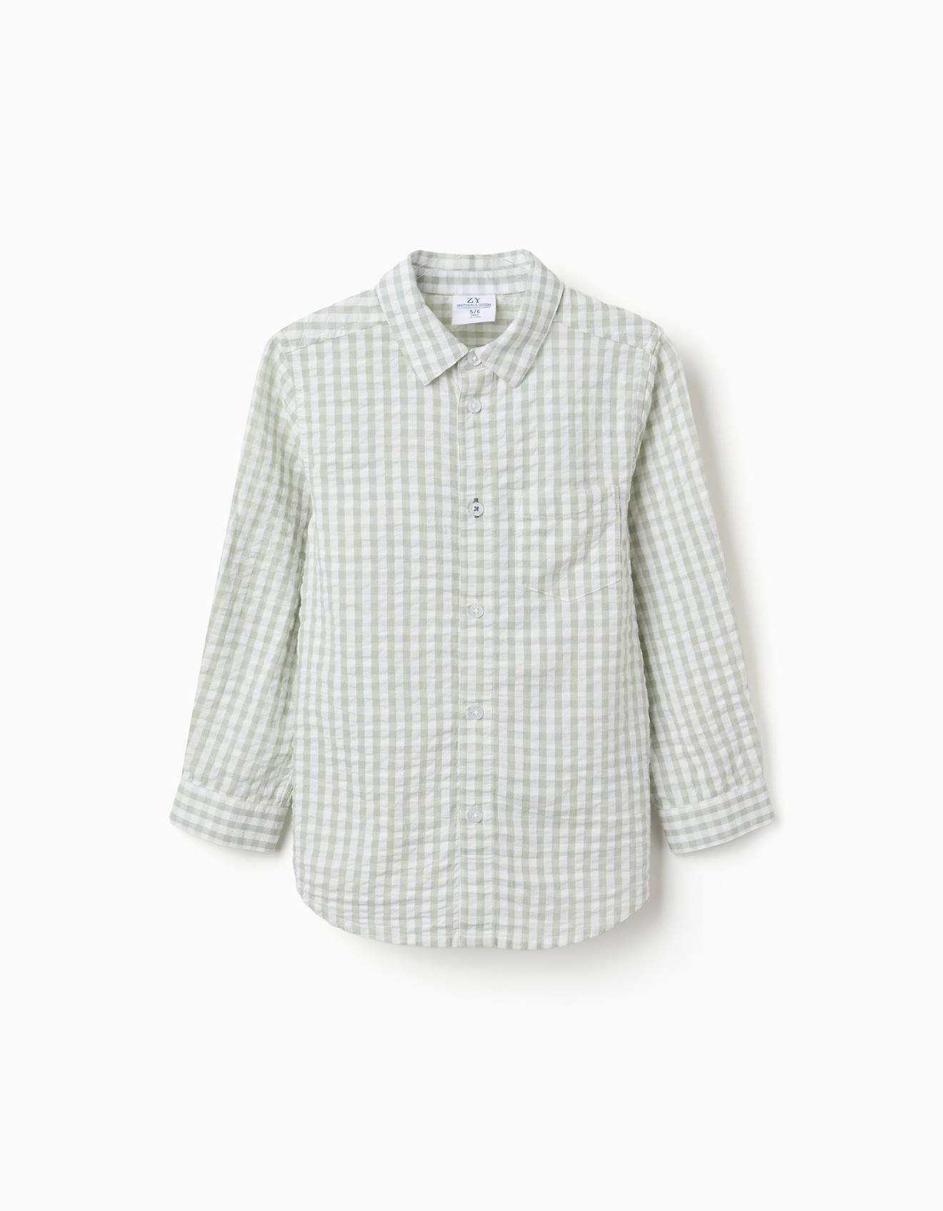 Chemise En Coton Manches Longues Et Vichy Bs Vert Clair 18 €
