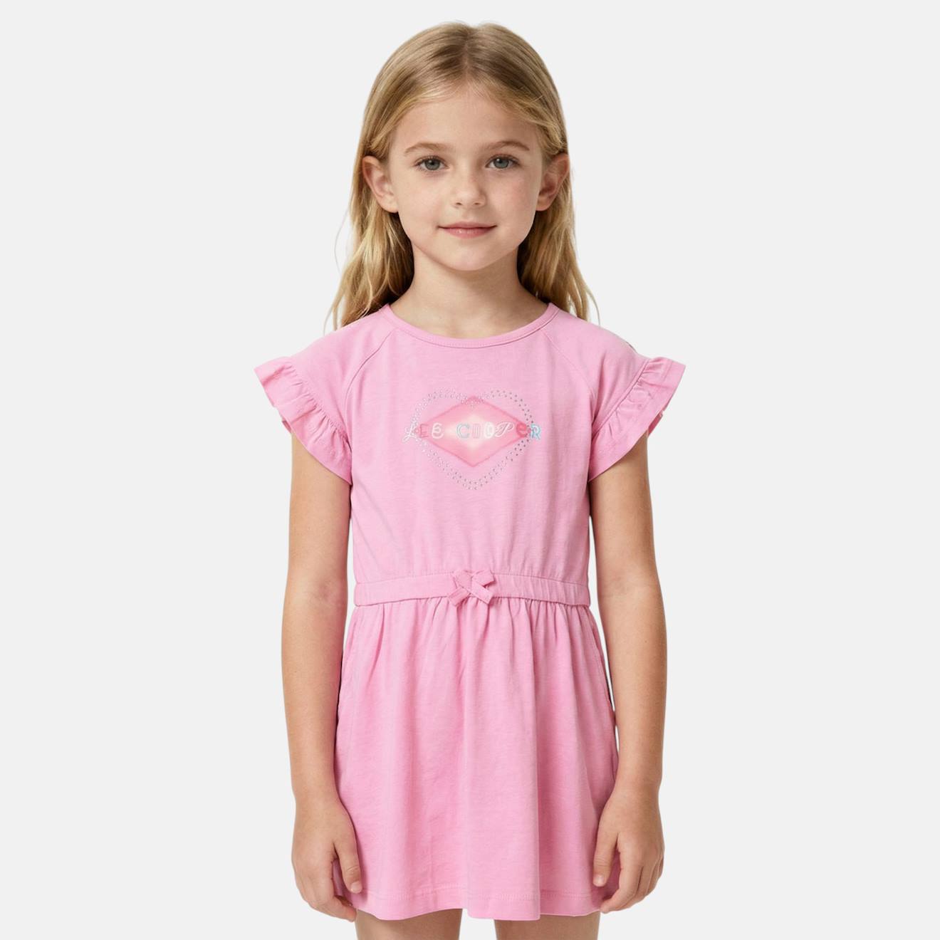 Robe Fille Manches Courtes Rose