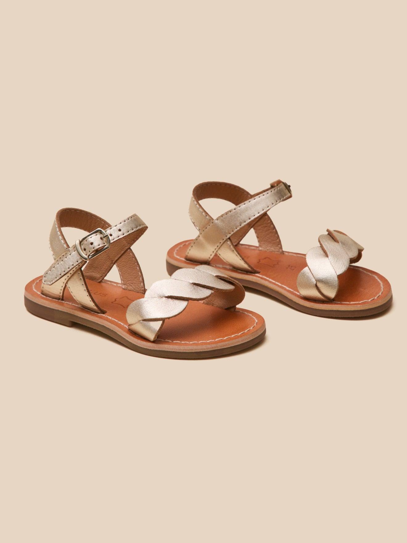 Sandales Tressées Fille En Cuir Dore Sandales Tressées Fille En Cuir Dore