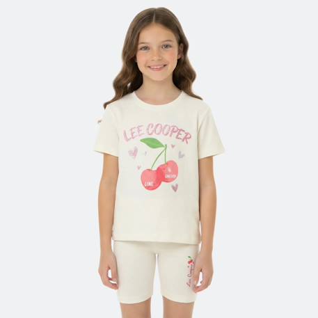 Ensemble fille t-shirt manches courtes et bermuda Beige+Fushia+Rosatre+Vert 1 - vertbaudet enfant 