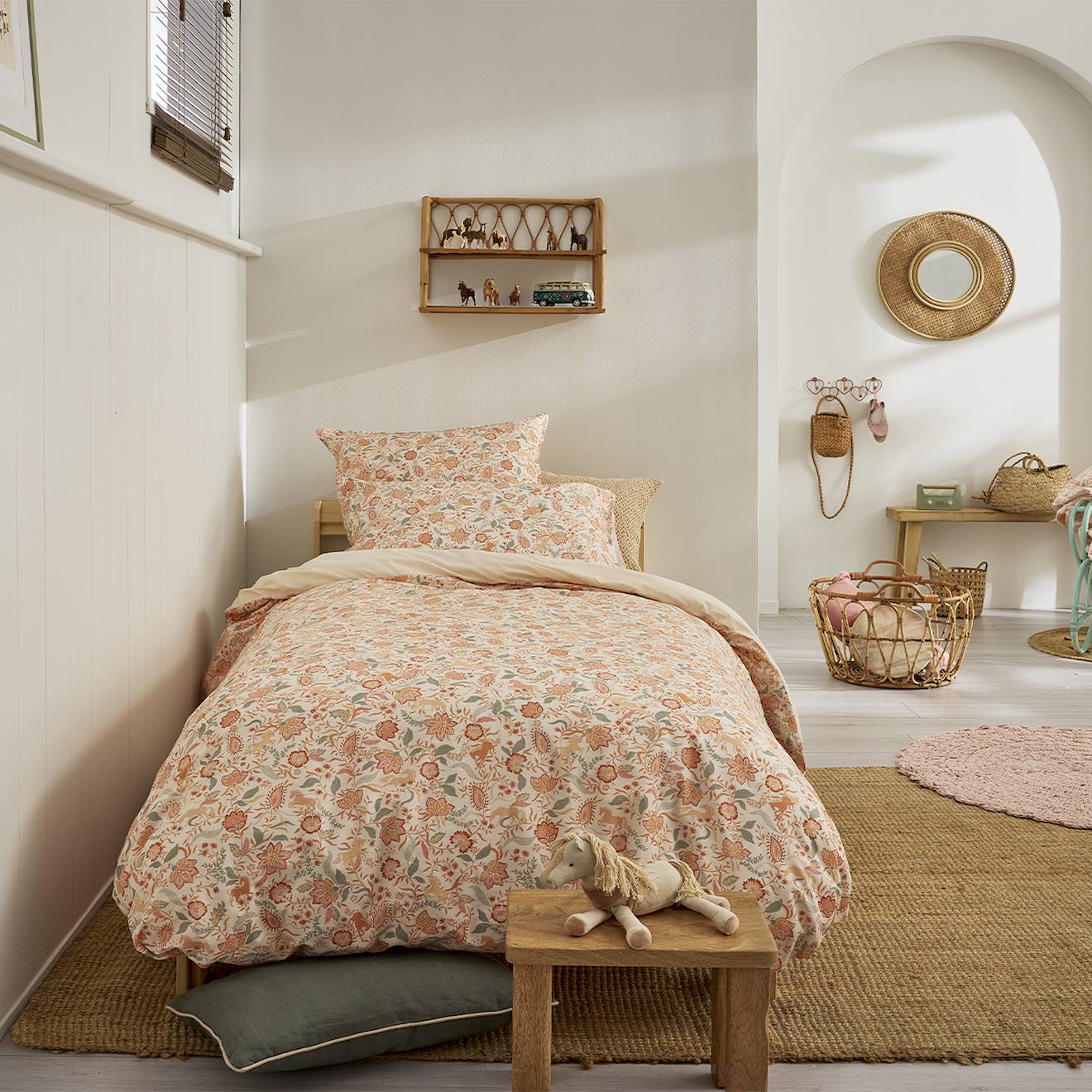 Parure De Lit Enfant Imprimée En Coton, Taie Carrée, Allure Rose