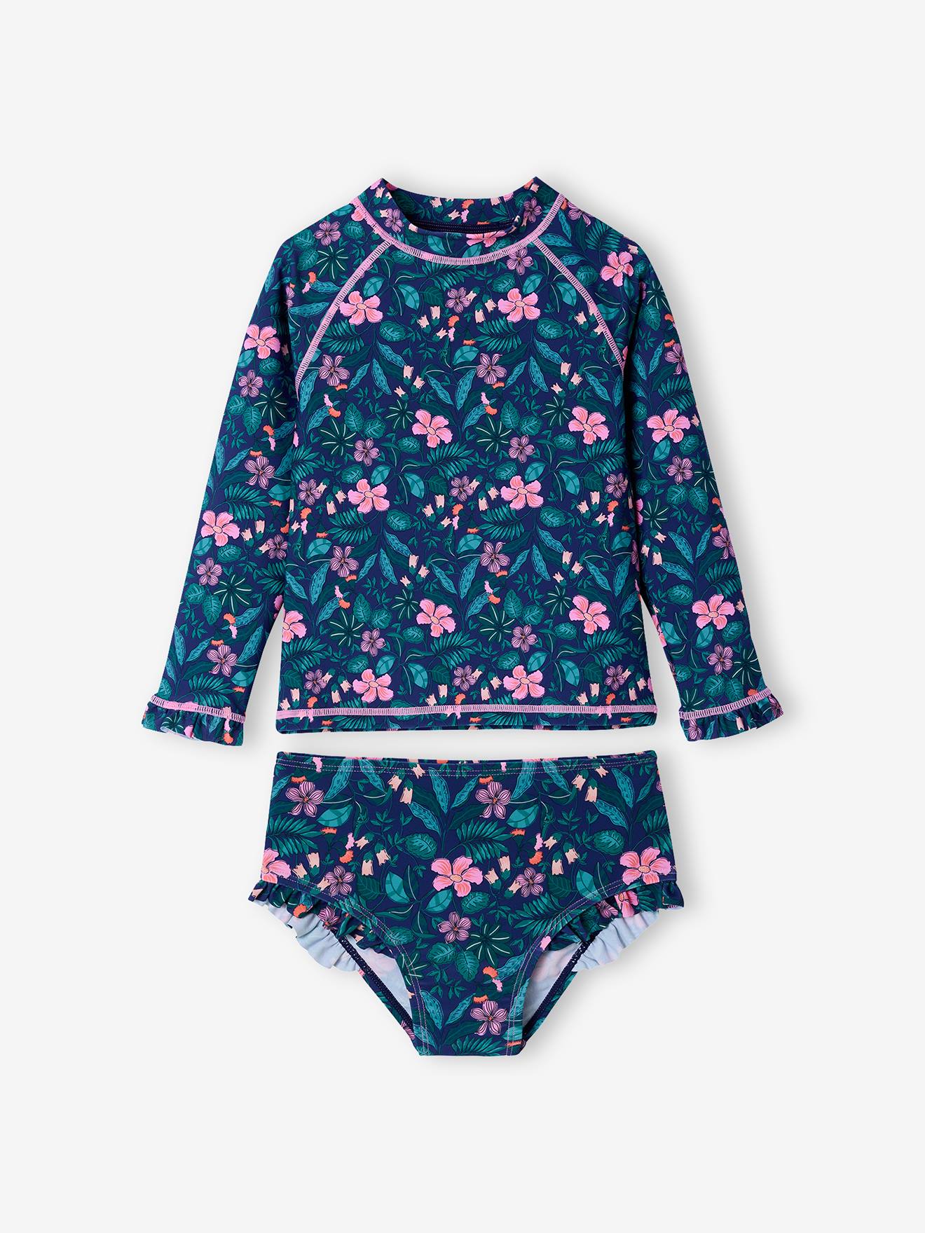 Maillot bain fille 2 pièces anti UV marine