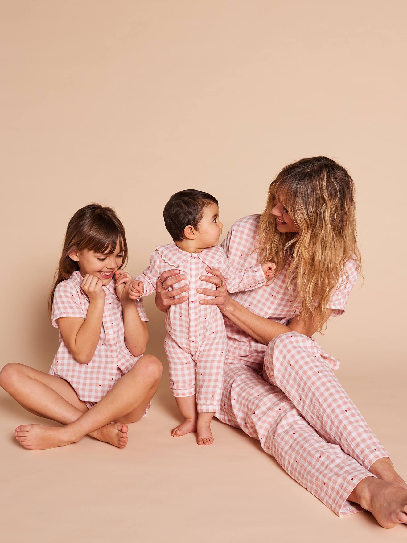 Pyjama bébé col large Capsule mère-fille rose poudré