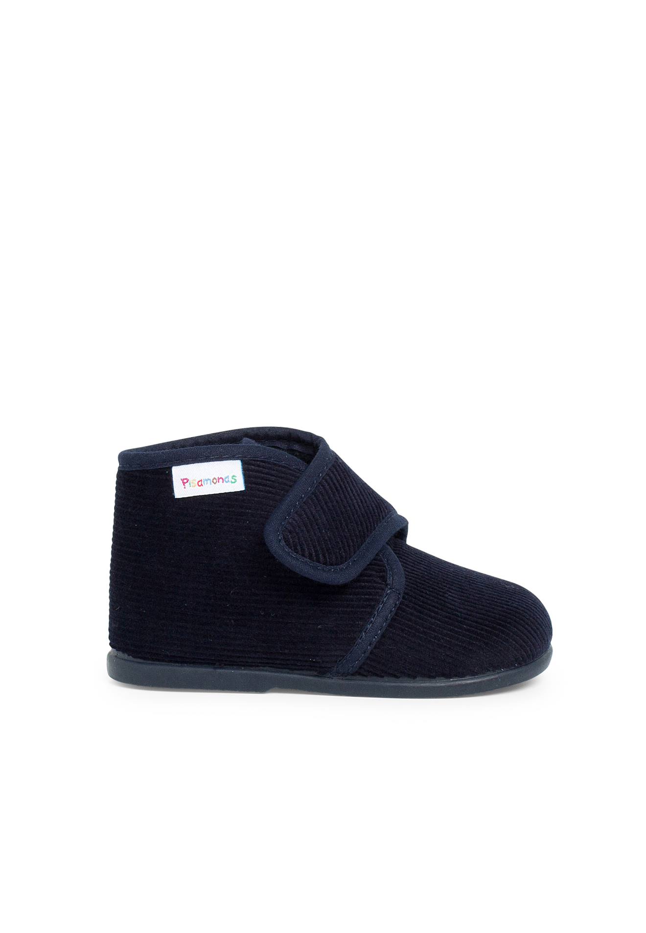 Chaussons En Velours Côtelé À Scratch Bleu Marine