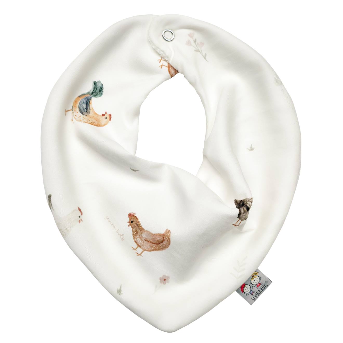 Bavoir Bandana En Coton Gallina Écru Motif Poules Champêtre