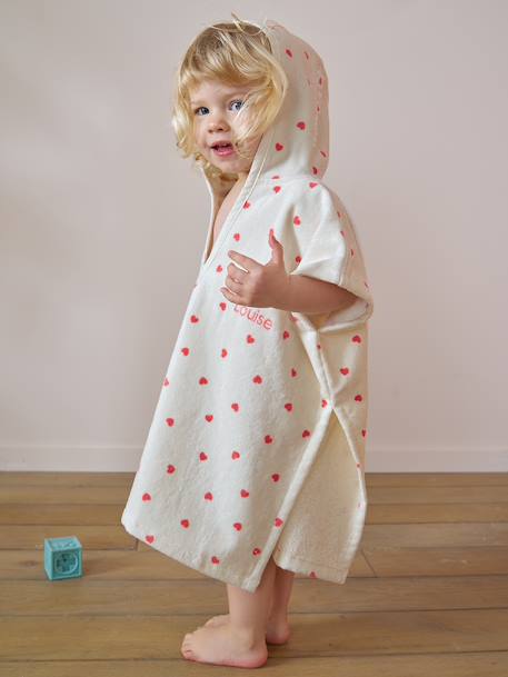 Vertbaudet - Poncho bébé coton recyclé personnalisable MON CŒUR rose imprimé