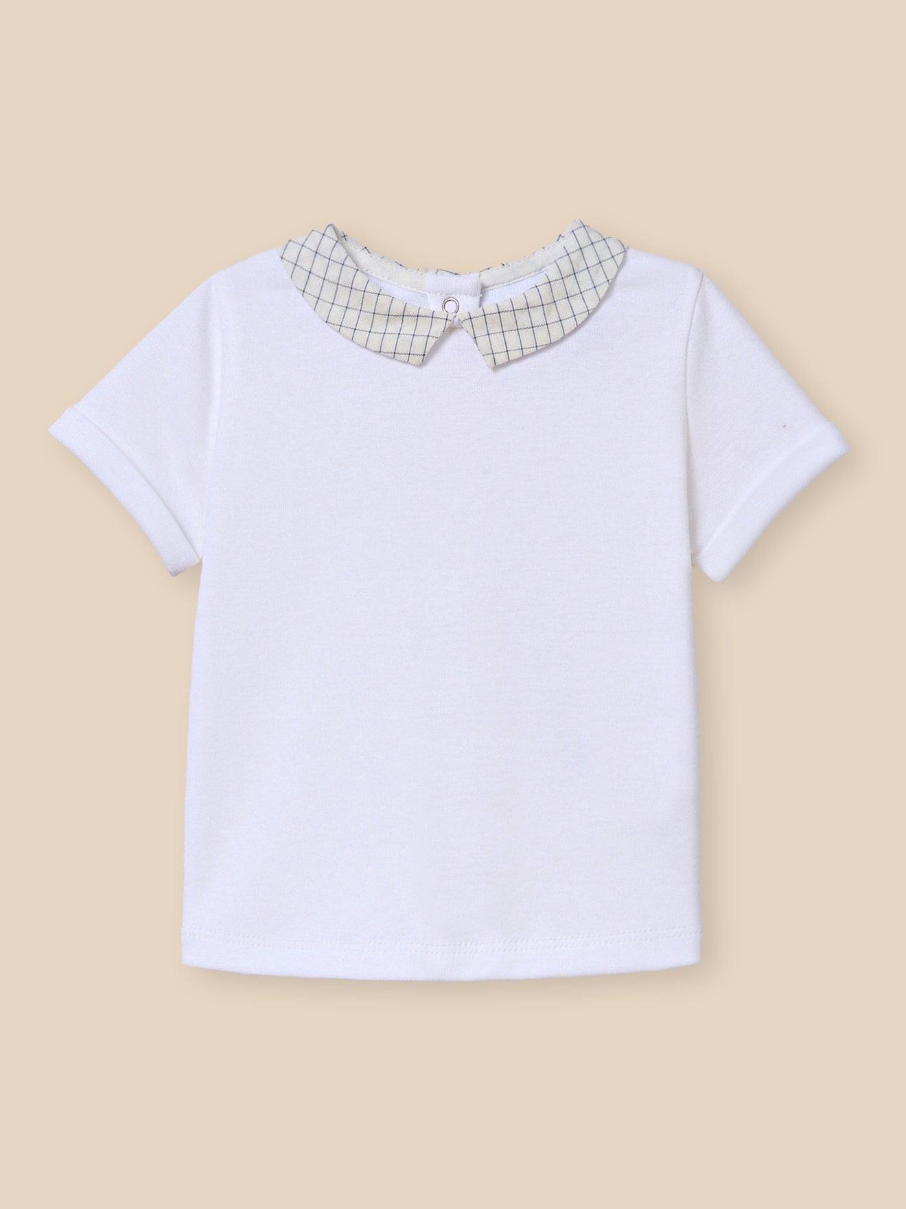 T-shirt Col En Seersucker En Coton Biologique Carreaux Bleu 14 €
