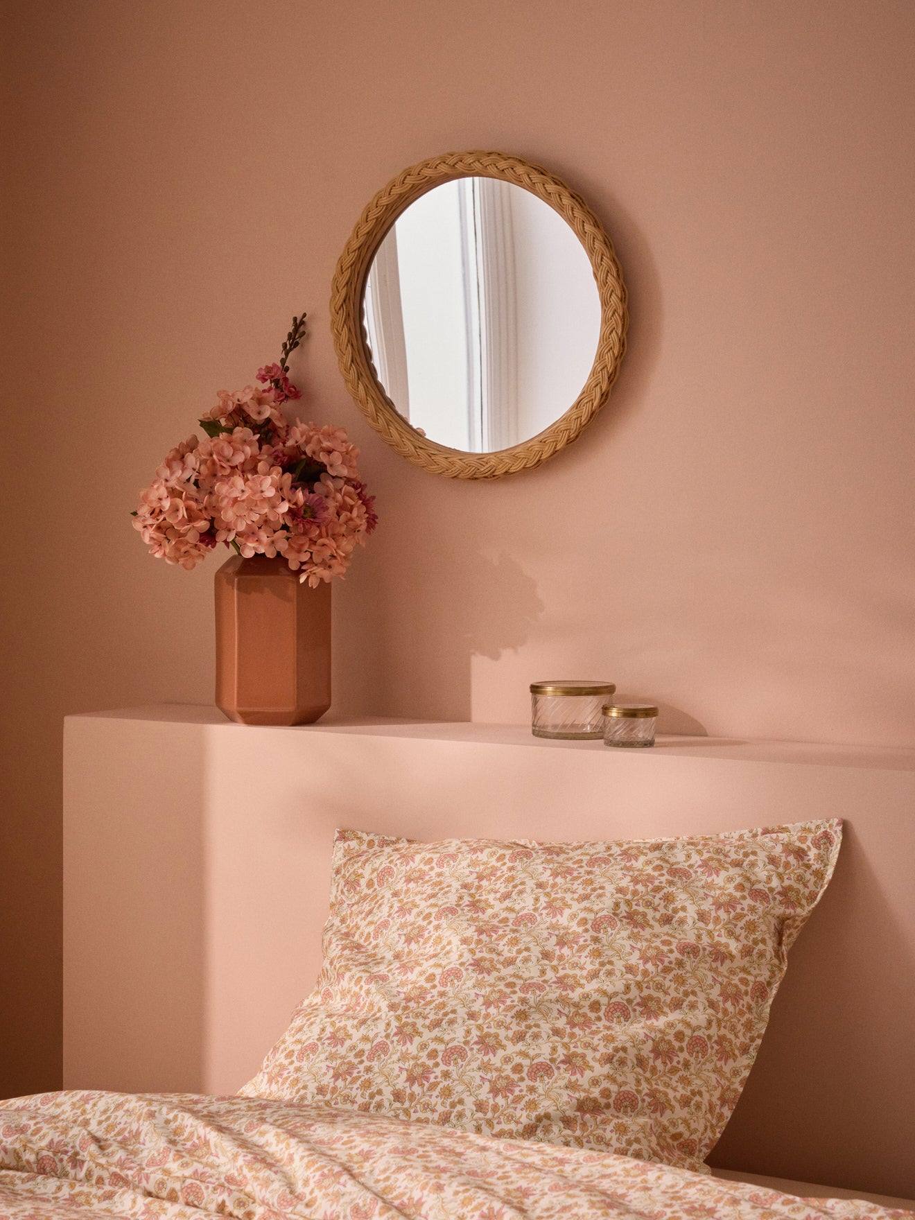 Miroir En Rotin Tressé Beige Clair