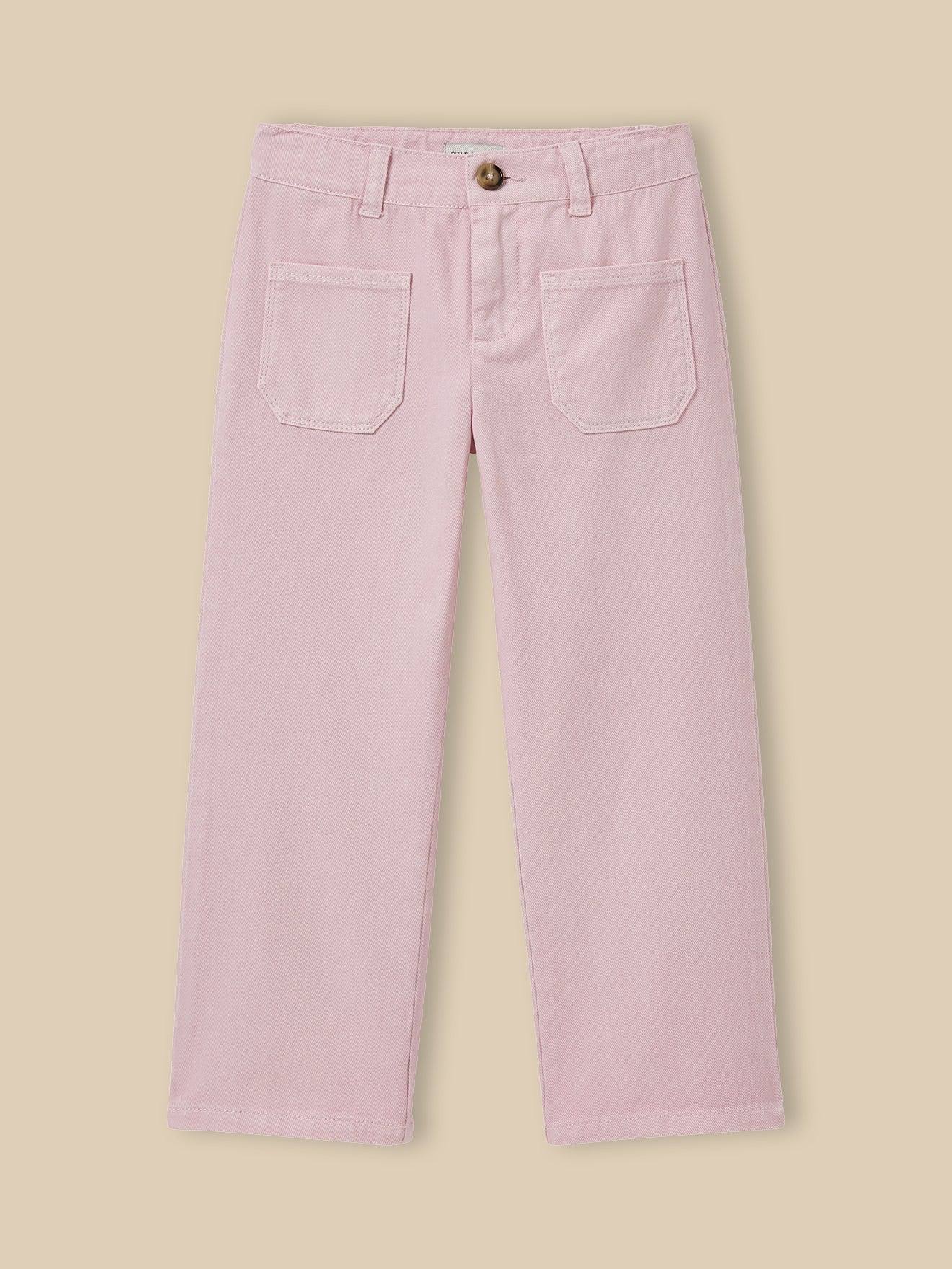 Pantalon Droit En Denim Rose Tendre