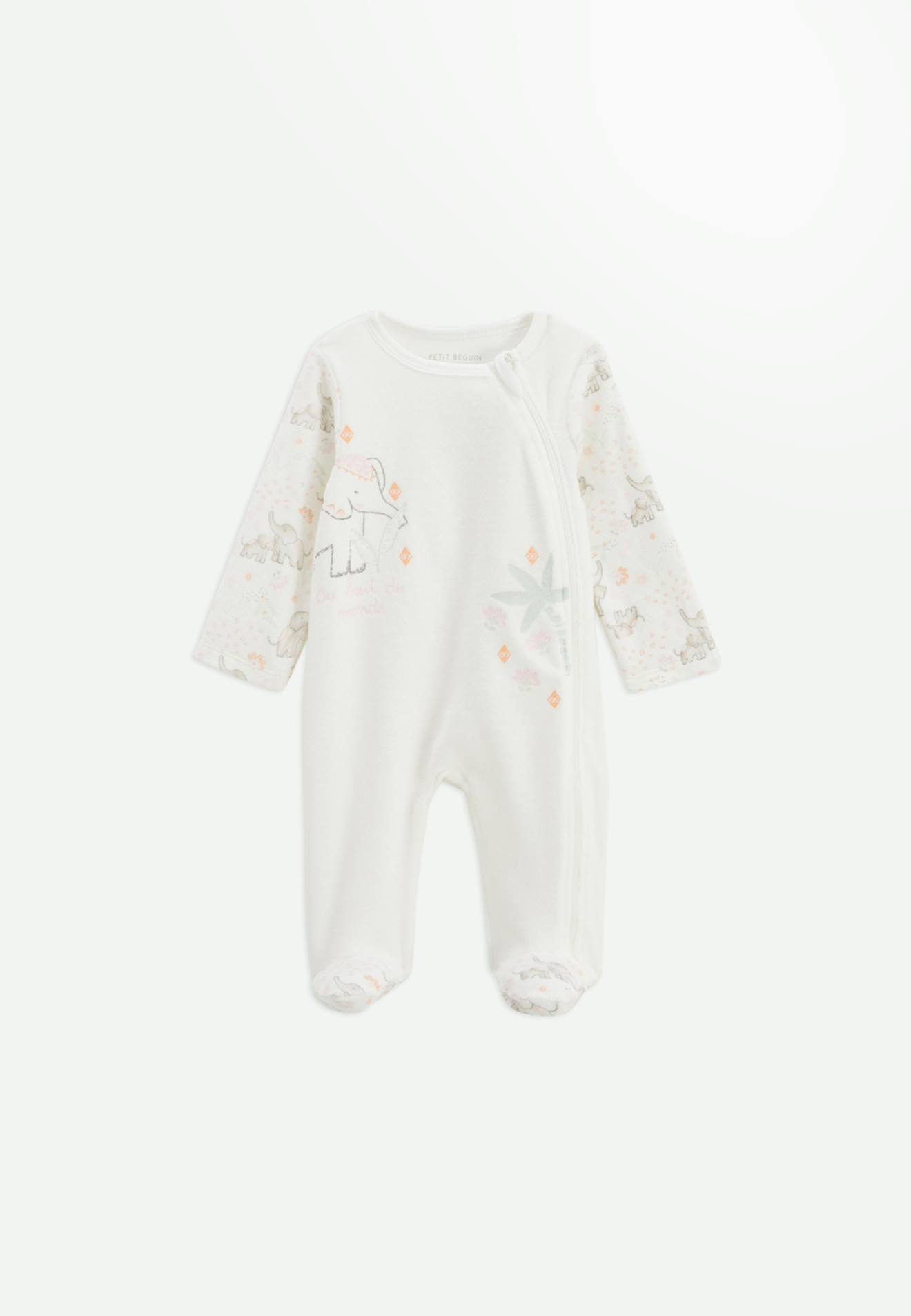 Pyjama bébé en velours ouverture zippée badian ecru