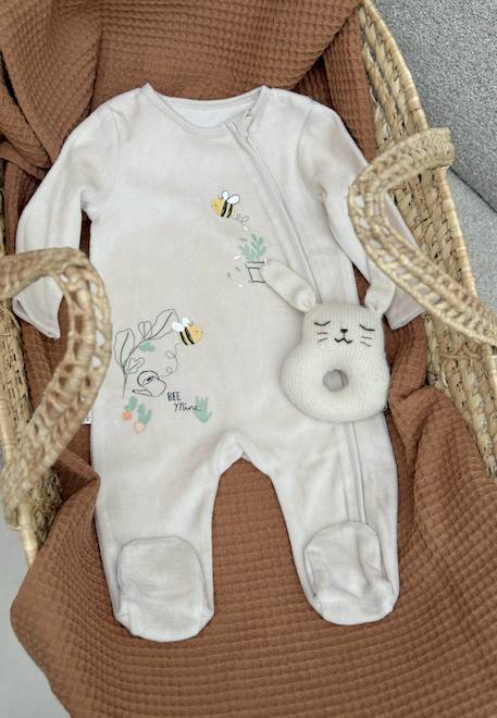 Petit Beguin - Pyjama Bébé En Velours Ouverture Zippée Eden Beige