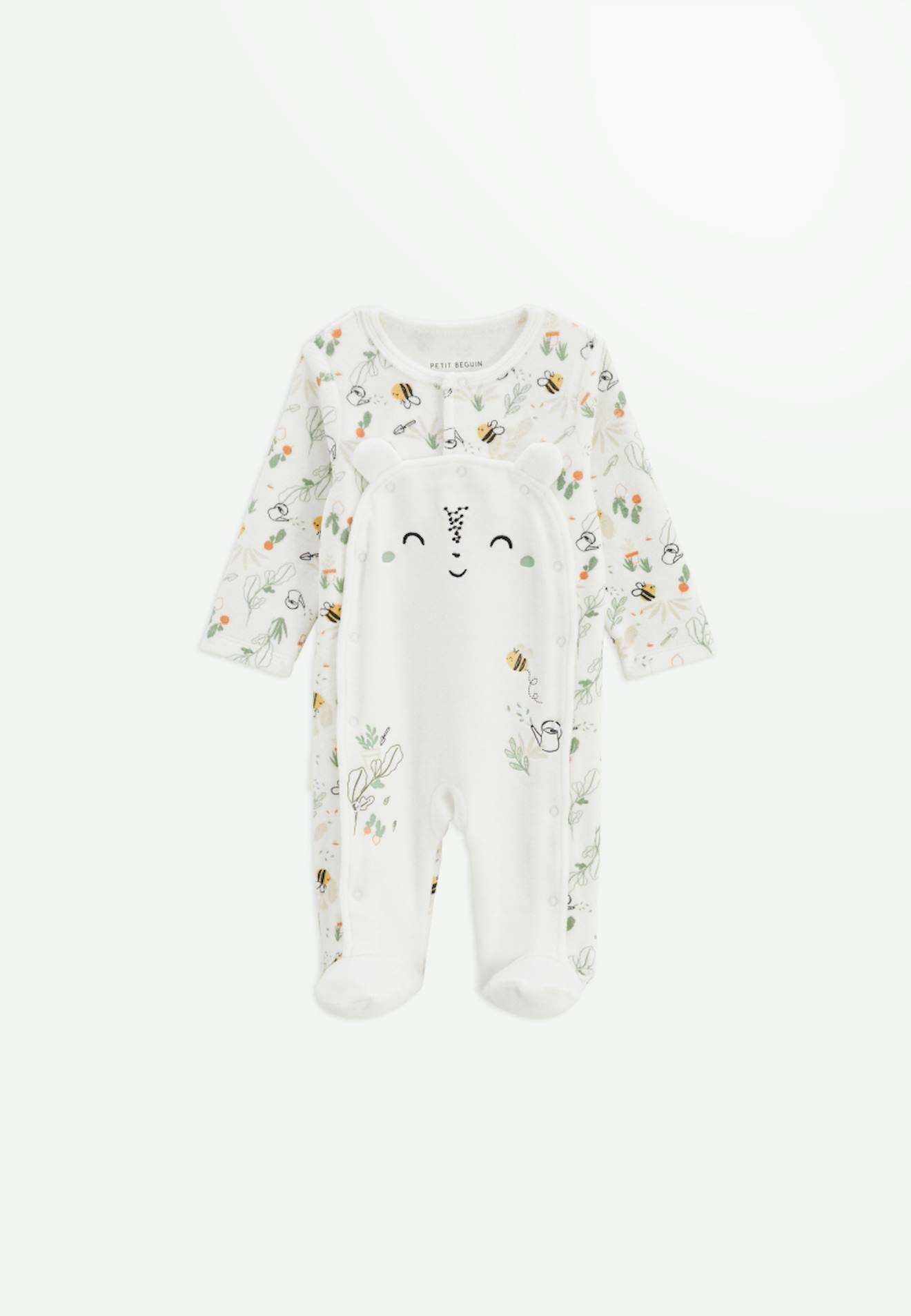 Pyjama bébé en velours ouverture pont eden beige