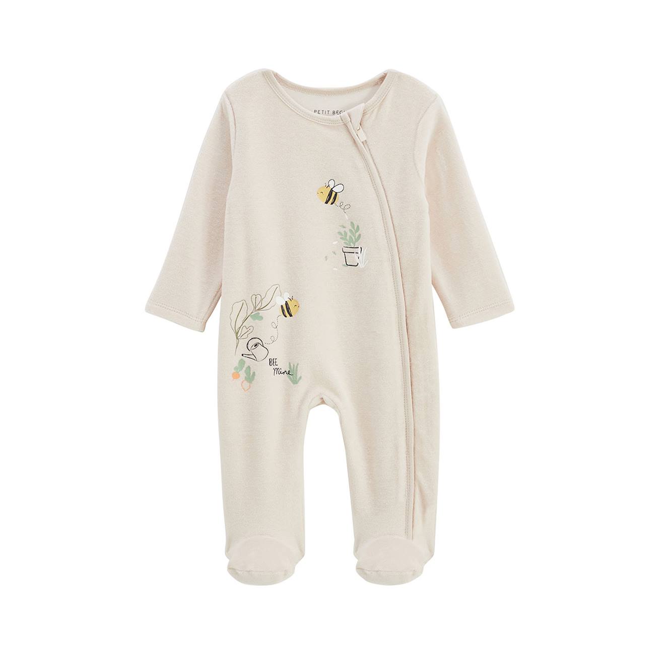 Pyjama Bébé En Velours Ouverture Zippée Eden Beige (Petit Beguin) - Image 1