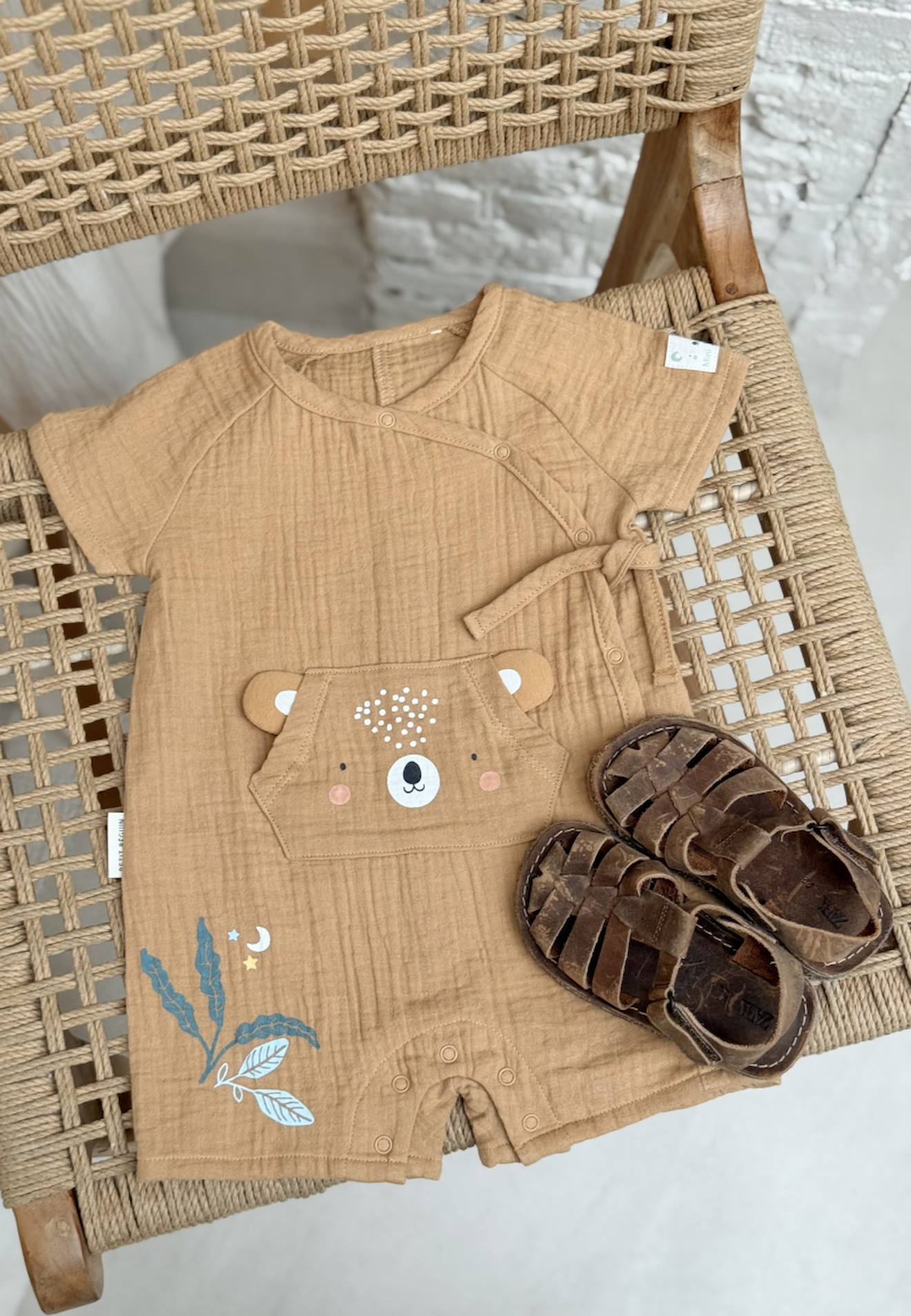 Barboteuse Bébé En Gaze De Coton Ouverture Croisée Mini Rêve Moutarde