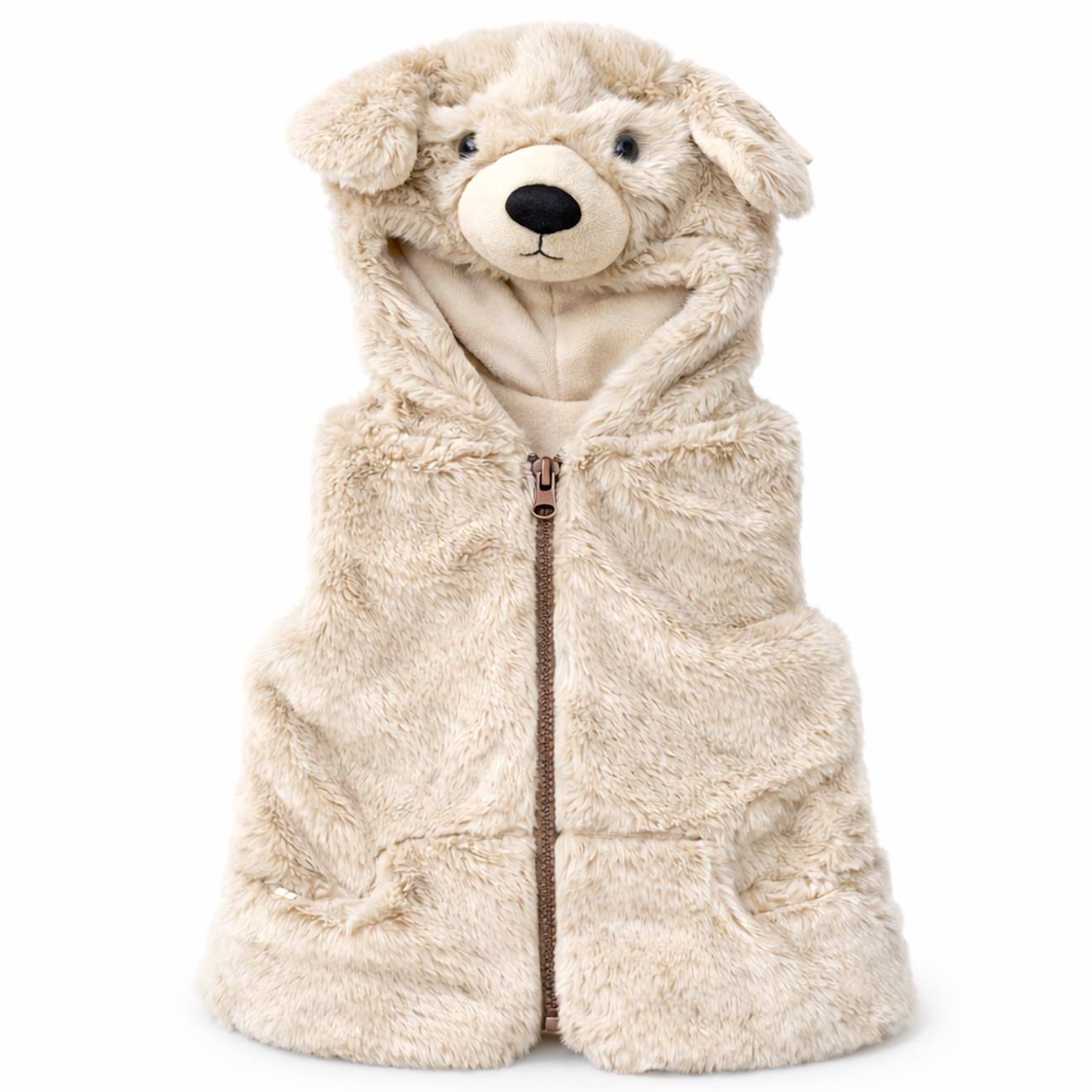 Gilet Sans Manches Enfant Pilou Pilou À Capuche Beige