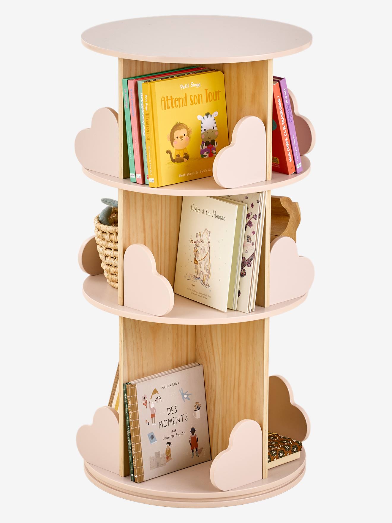 Bibliothèque tournante 3 niveaux COEUR rose pâle (Vertbaudet) - Image 1