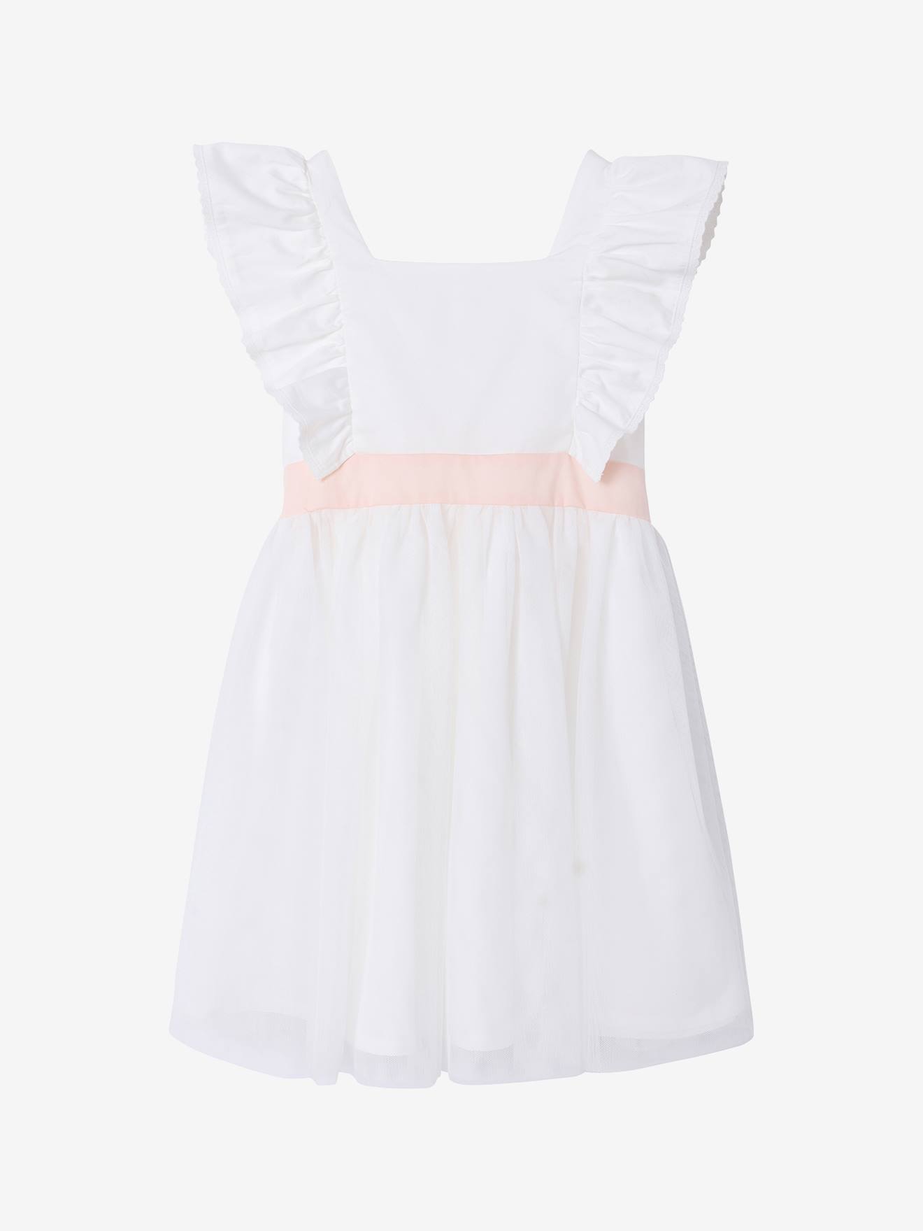 Robe cérémonie fille satin de coton à volants blanc