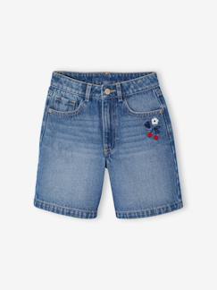 Bermuda fille en jean brodé fleurs  - vertbaudet enfant