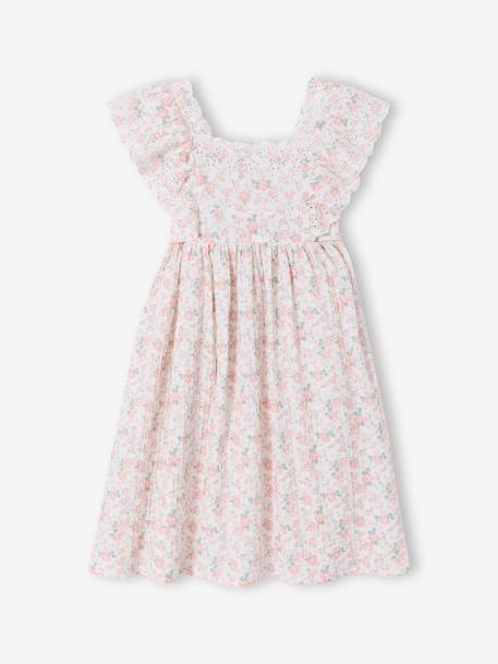 Fille-Robe-Robe de cérémonie en gaze de coton fille manches en broderie anglaise
