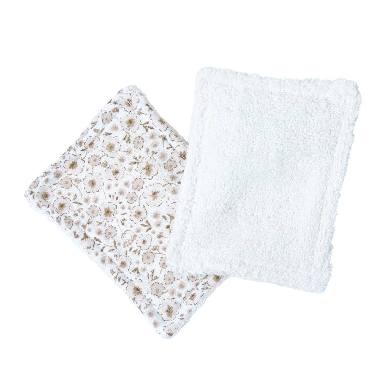 Lot De 12 Lingettes Lavables Coton Bio Fleurs Beiges (Little Crevette) - Image 2