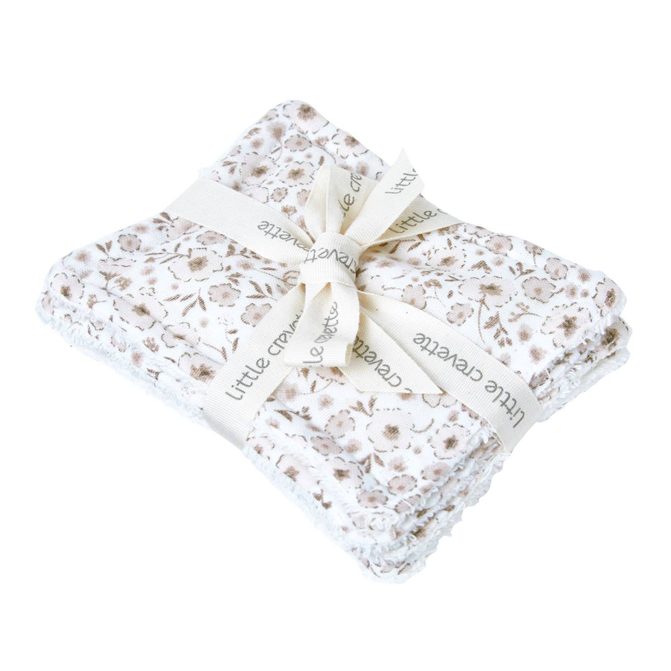 Lot De 12 Lingettes Lavables Coton Bio Fleurs Beiges (Little Crevette) - Image 1