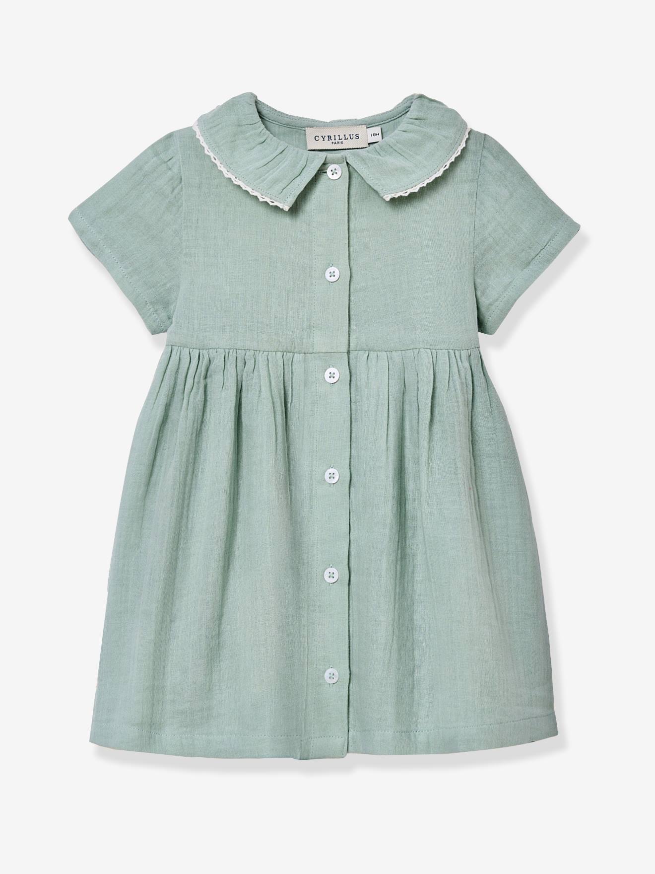 Robe courte gaze de coton vert sauge