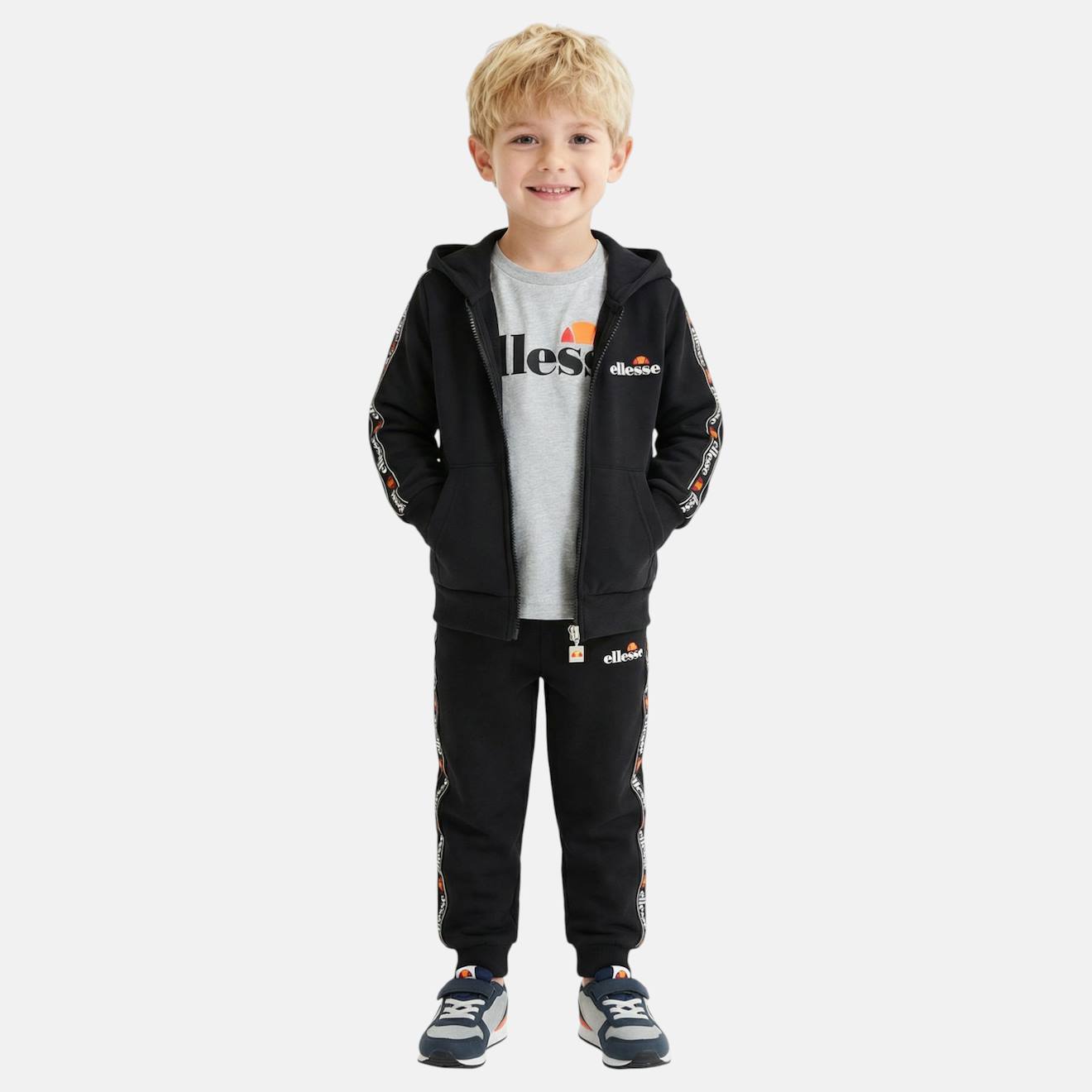 Ensemble T-shirt Manches Courtes Veste Capuche Et Pantalon Jogging 3 Pièces Garçon Noir