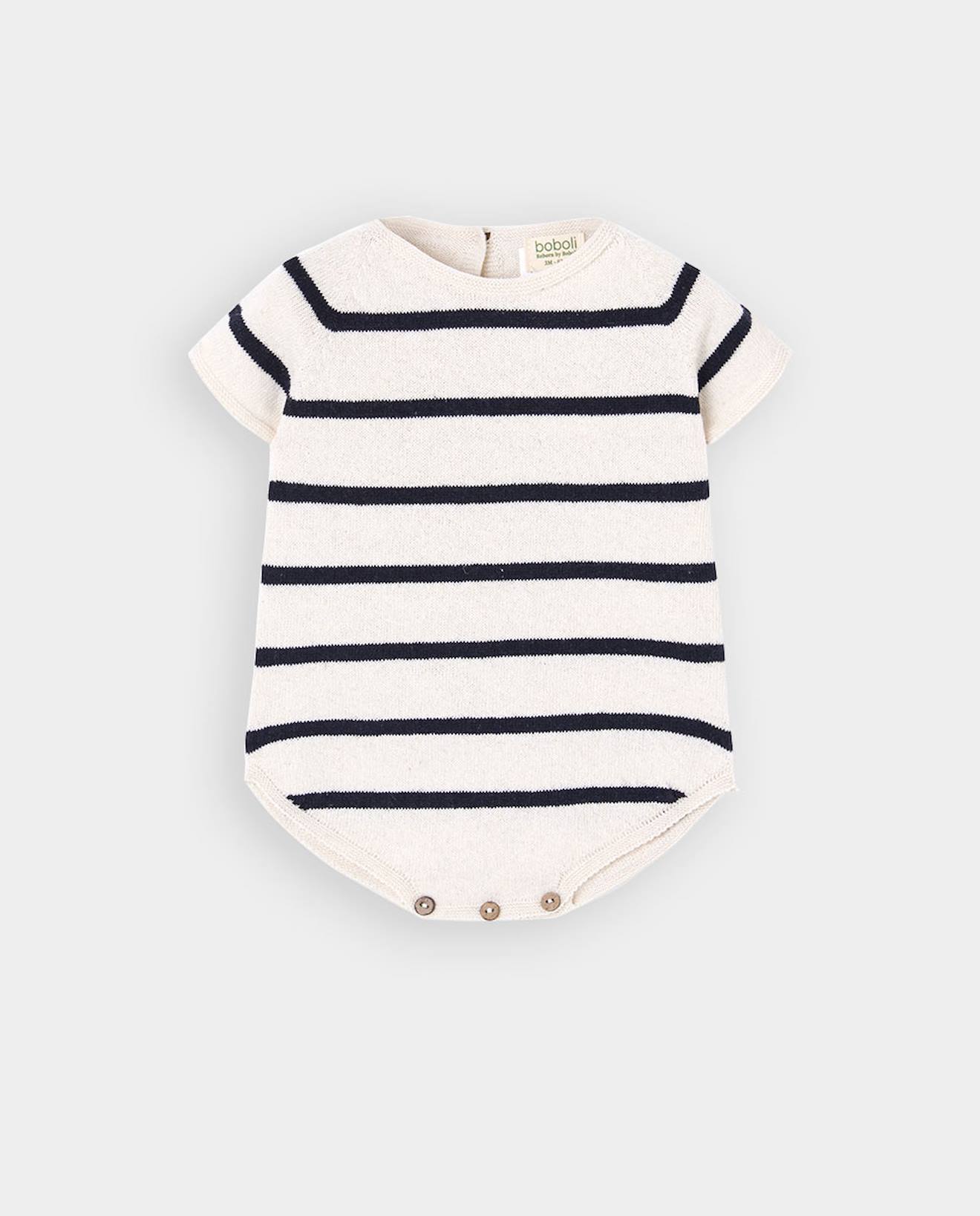 Grenouillère À Rayures Pour Bébé Blanc