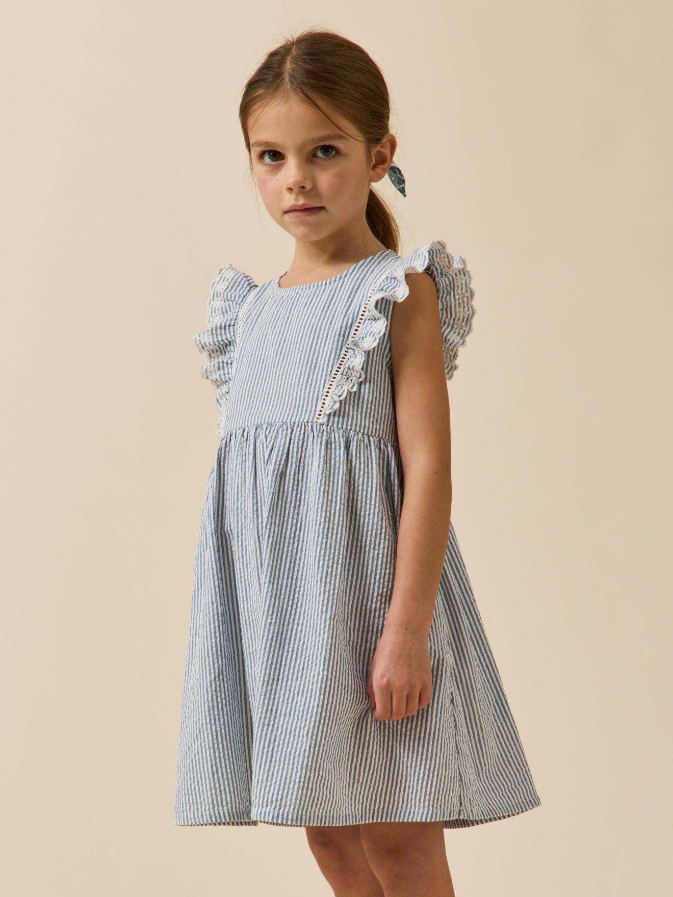 Robe rayée en seersucker rayure seersucker bleu