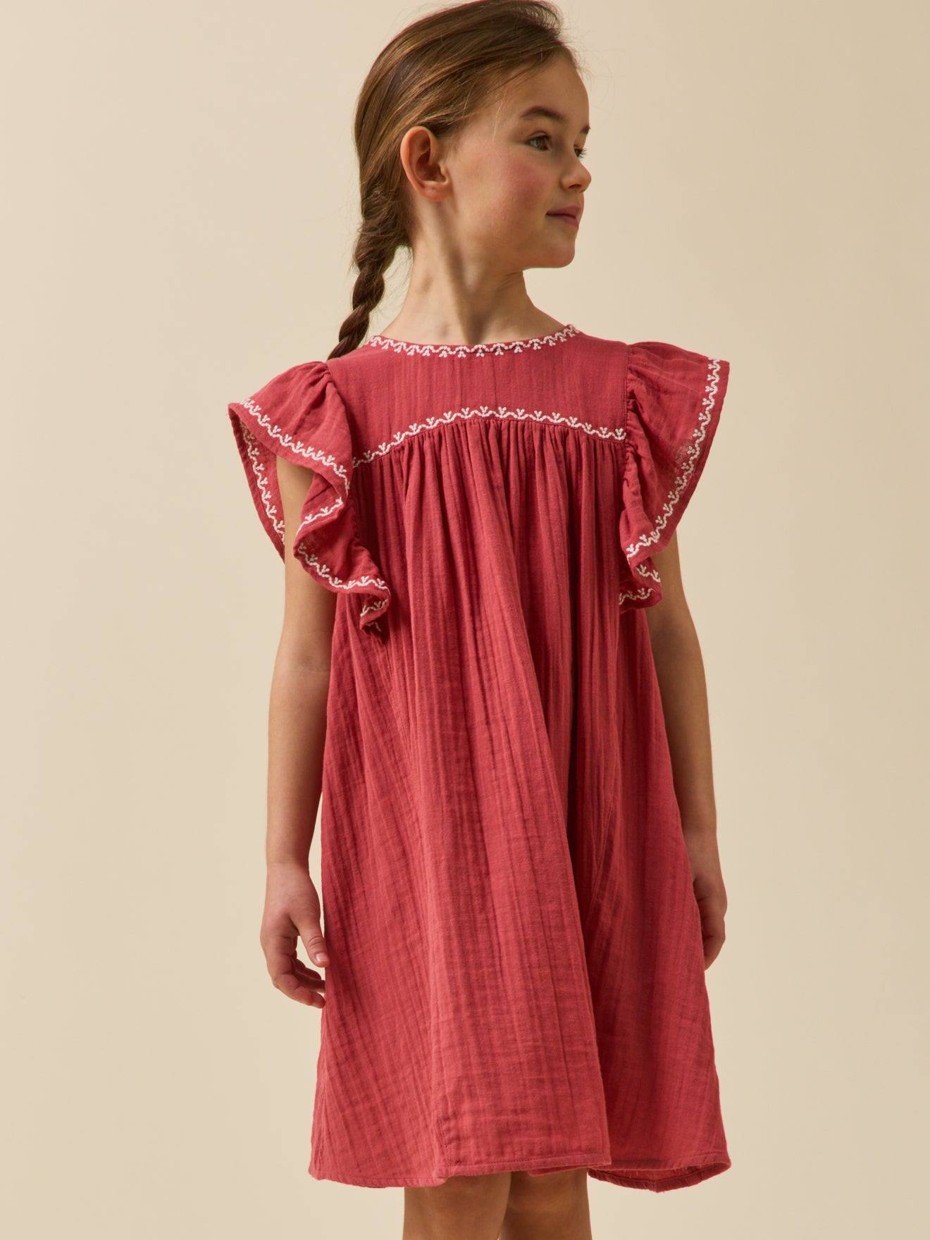 Robe Brodée En Gaze De Coton Biologique Grenade