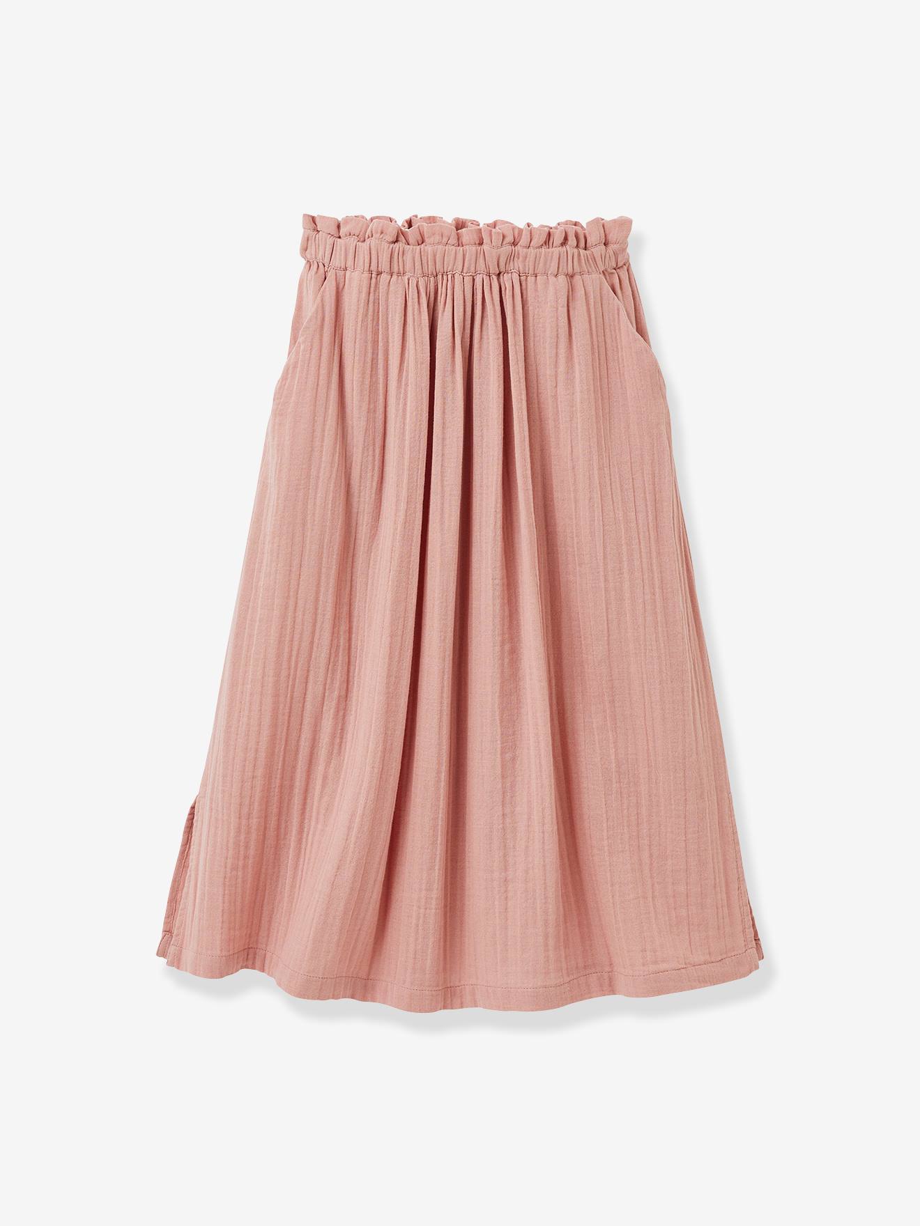 Jupe Longue Gaze De Coton Bio Rose Pâle