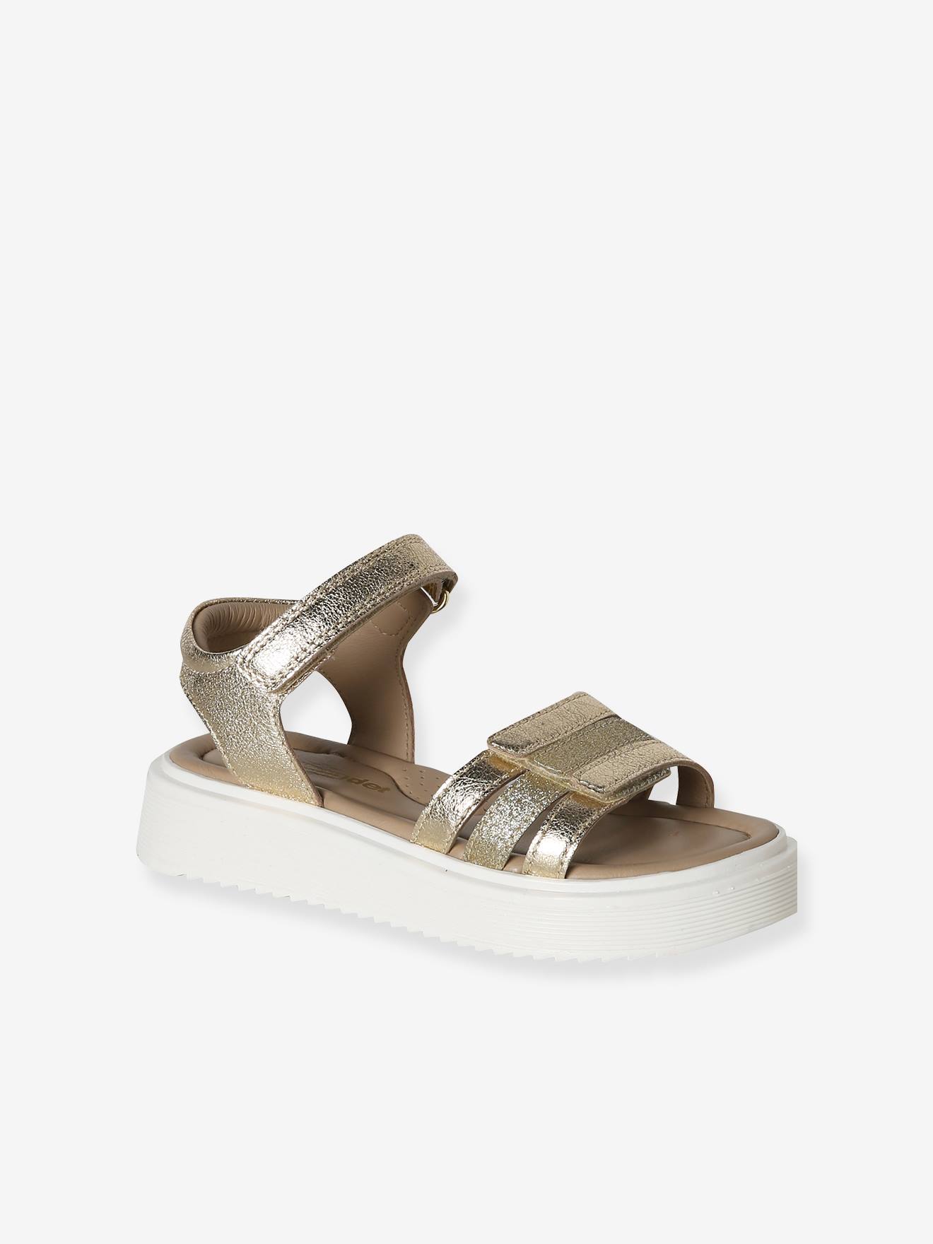 Sandales enfant fille cuir scratch or