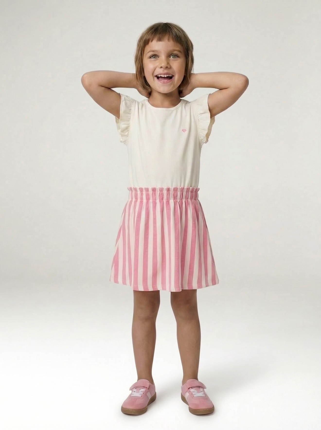 Robe fille effet 2 en 1 rayé rose